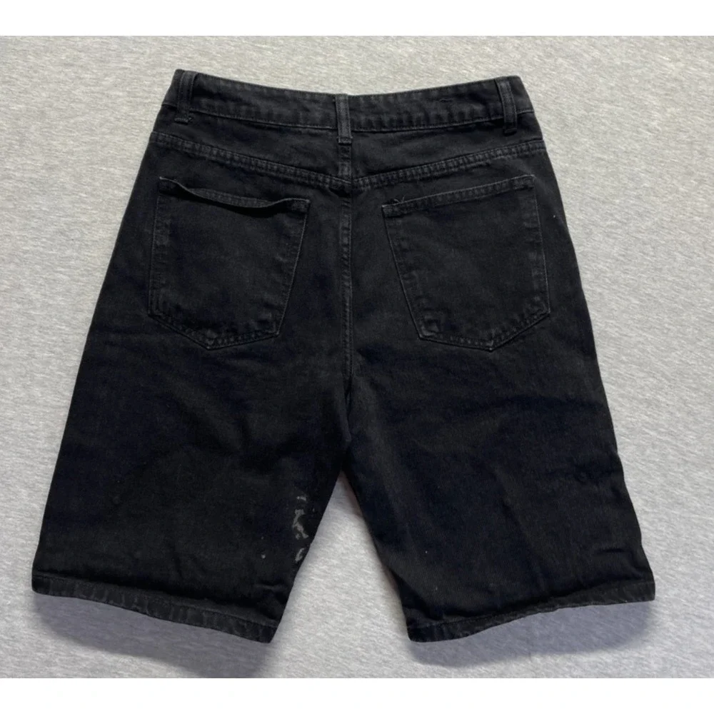 Mens Shorts 28 Black Dark Wash Denim Embellished Rhinestone Cross Cotton Casual